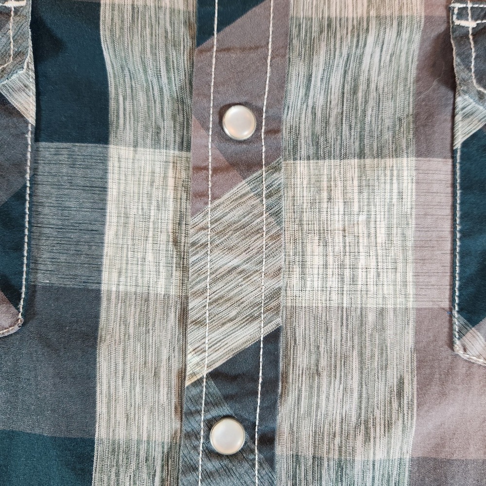 Coastal Shirt Mens XL Green Gray Plaid Pearl Snap Long Sleeve Cotton/Polyester - Picture 5 of 7